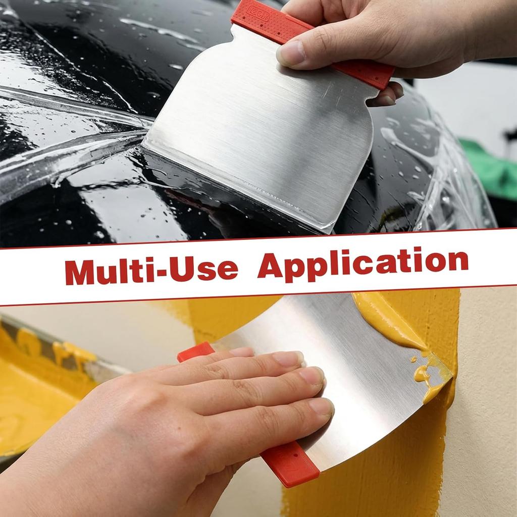 4Pcs Stainless Steel Body Filler Spreader, 4 Sizes Metal Putty Knife | Multipurpose Automotive Scraper Repair Tool for Applying Glaze, Plaster,