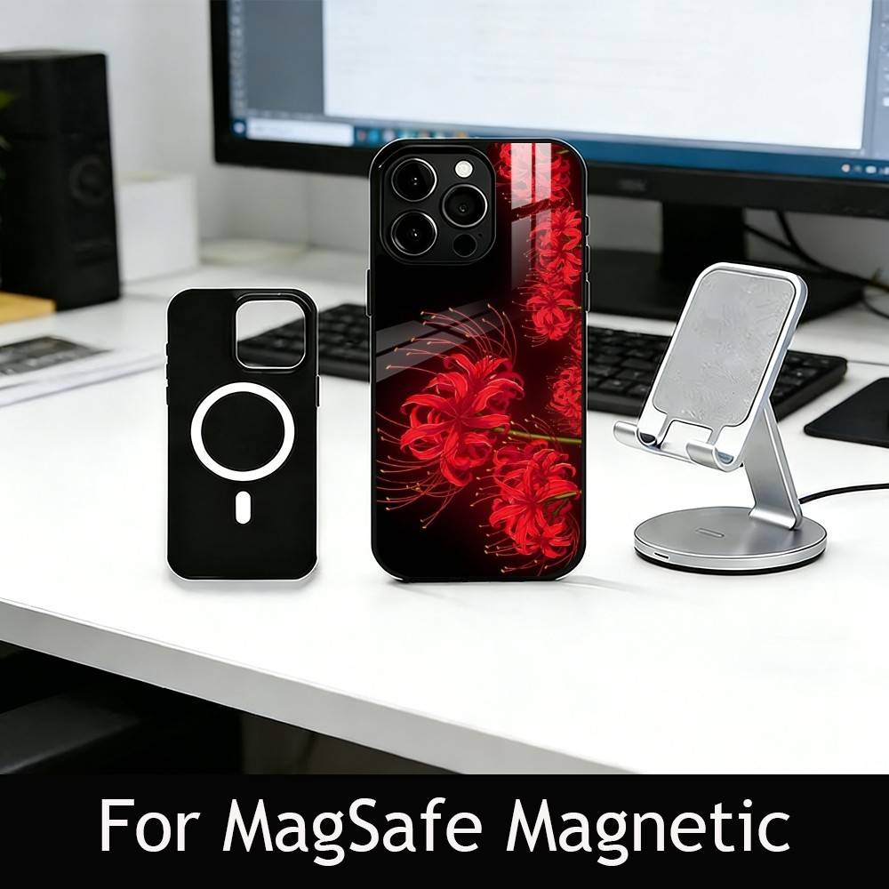 

R-Red Spider Lily Flower of Hell Phone Case For iPhone17,16,15,14,13,12,11 Plus,Pro Magnetic For Magsafe Wireless Charging iPhone16PROMAX