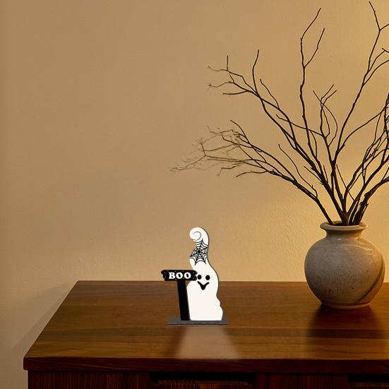 Cute Ghost Wooden Table Sign, Rustic Halloween Tiered Tray Centerpiece, Small White Ghost Sign for Party, Home, Shelf Decor