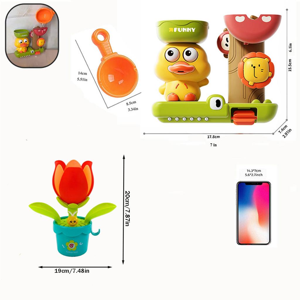 2025 Baby Bath Toy Play Water in Duck/Flower Shape Lion Waterwheel Children Fun in Shower Bathtub with Suction Cup in Kid Gift