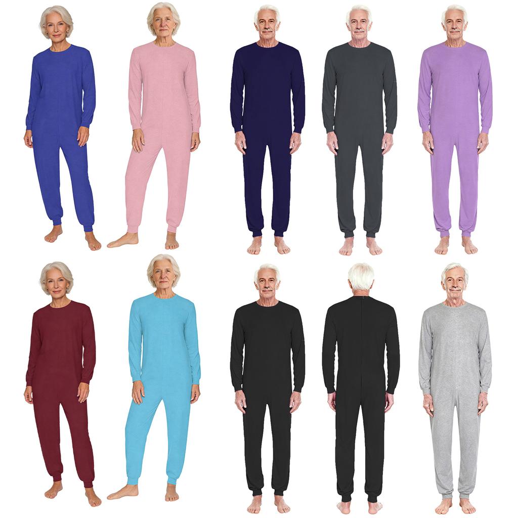 Unisex Anti-Strip Adaptiver Overall Rundhalsausschnitt Langarm Reißverschluss hinten Lange Hose Einteiler Strampler