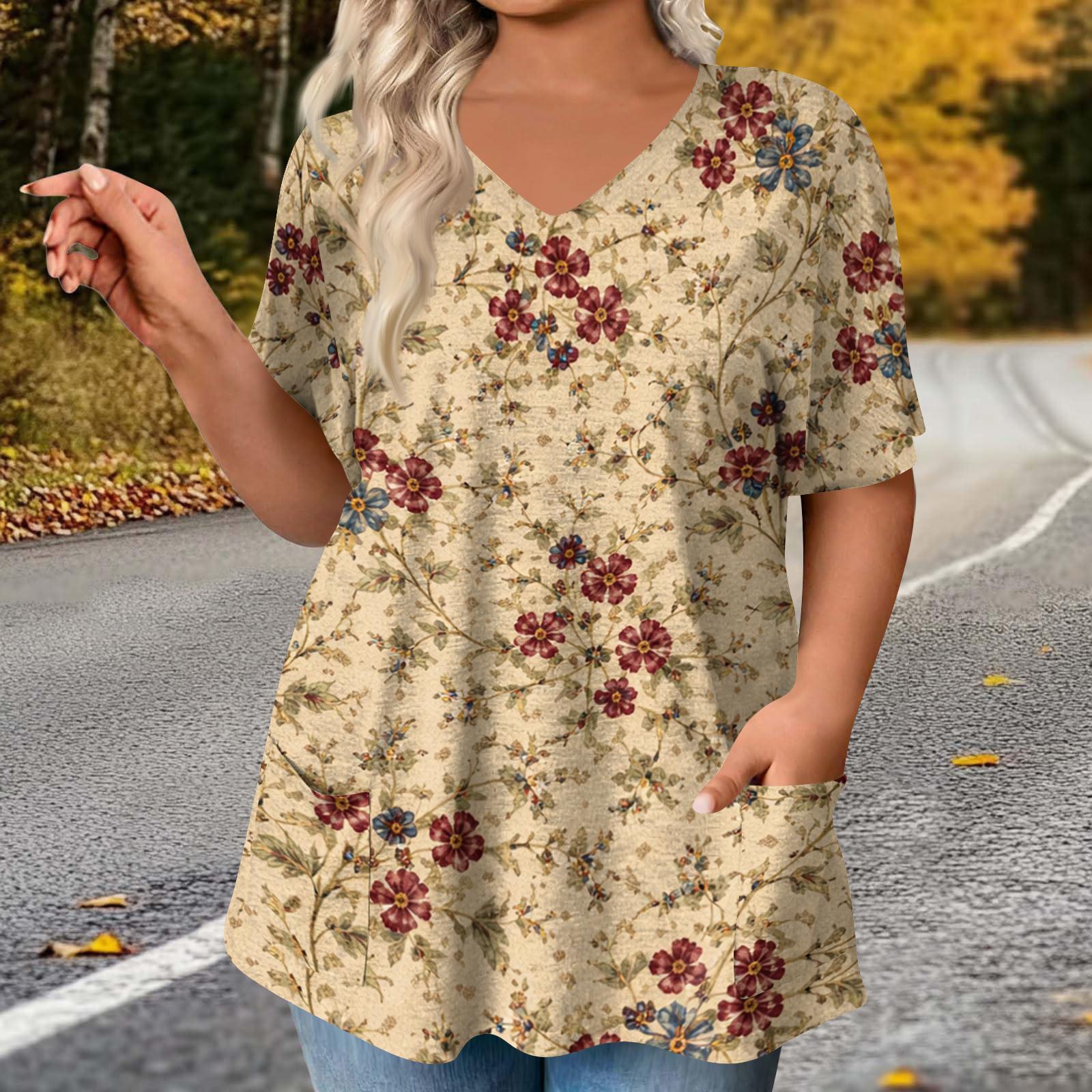 

Womens Spring Clothes 2026 V Neck Short Sleeve Printed Tunic Top for Trending Tops for Women 2026 Spring Blouses for Women 2026 Vacation Outfits XXXXXL хаки