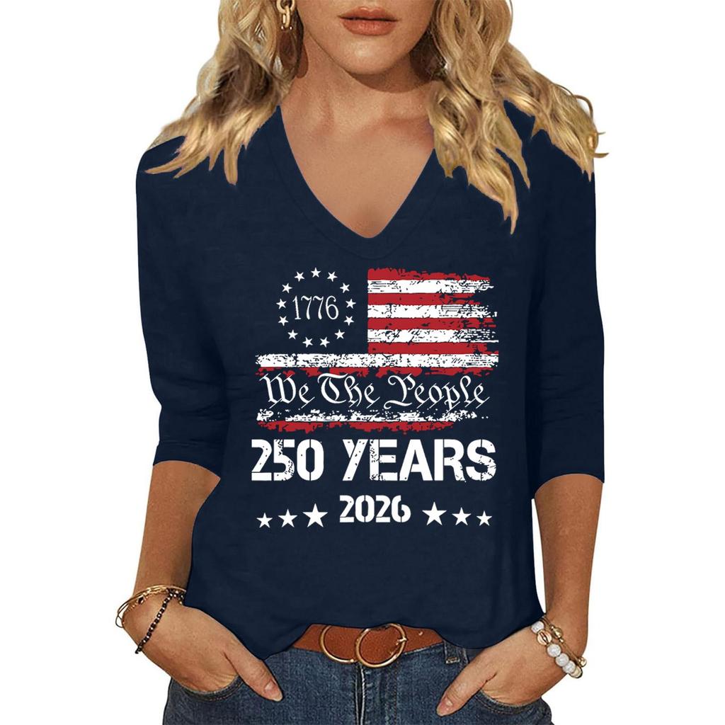 Women's Fashion Casual Independence Day Print Top