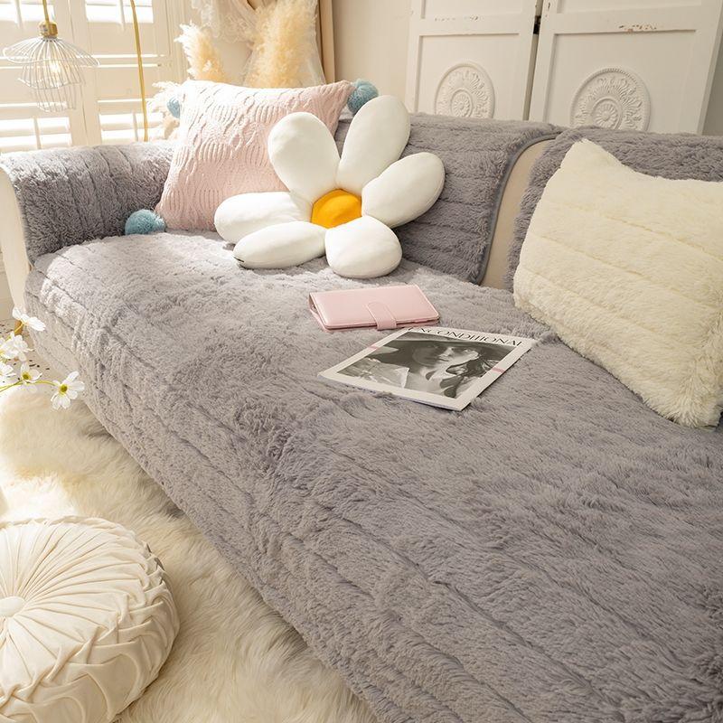 Winter Leather Sofa Cushion Thickened Plush Non-Slip Cover Universal In All Seasons, Winter Light Luxury Simple Seat Cushion
