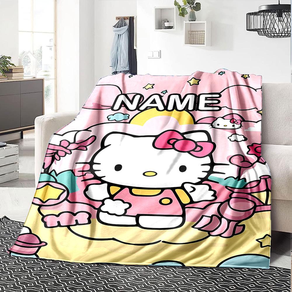 Customizable HelloKitty12 Throw Blanket – Personalized Name, All-Season Cozy Snug Blanket, Machine Washable, Personalized Blanket
