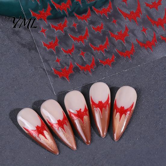 Women Nail Art Halloween Gothic Bat Stickers, Black Cat Bow Manicure Decoration Waterproof Stickers Decals, Girls Accessories for Holiday Party