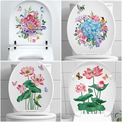 1pc Flower Toilet Stickers Bathroom Seat Cover Sticker Self-adhesive Removable Waterproof PVC Sticker Refrigerator Posters