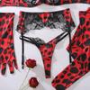 Sexy Damen-BH-Set Leopardenmuster Spitze Spleißung Dessous Mode Bequem 5-teiliges Dessous-Set