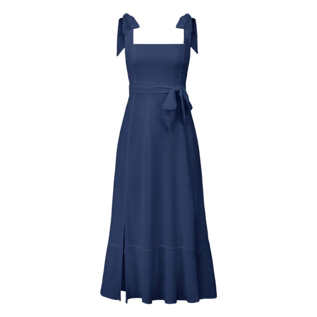Summer New French Style Dress for Women, Elegant Sexy Lace Up Split Midi Dress, European American Fashion Women's Cocktail Dress