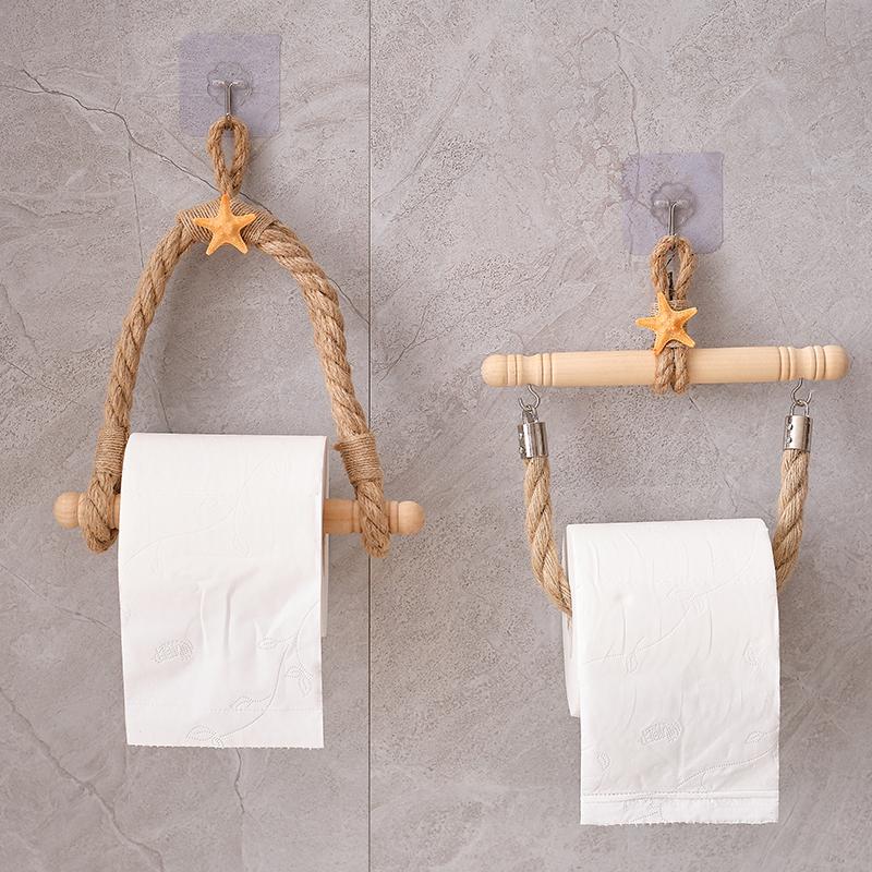 Mediterranean Hand-woven Japanese-style Roll Paper Rack Toilet Punch-free Toilet Tissue Holder Toilet Paper Rack Rack