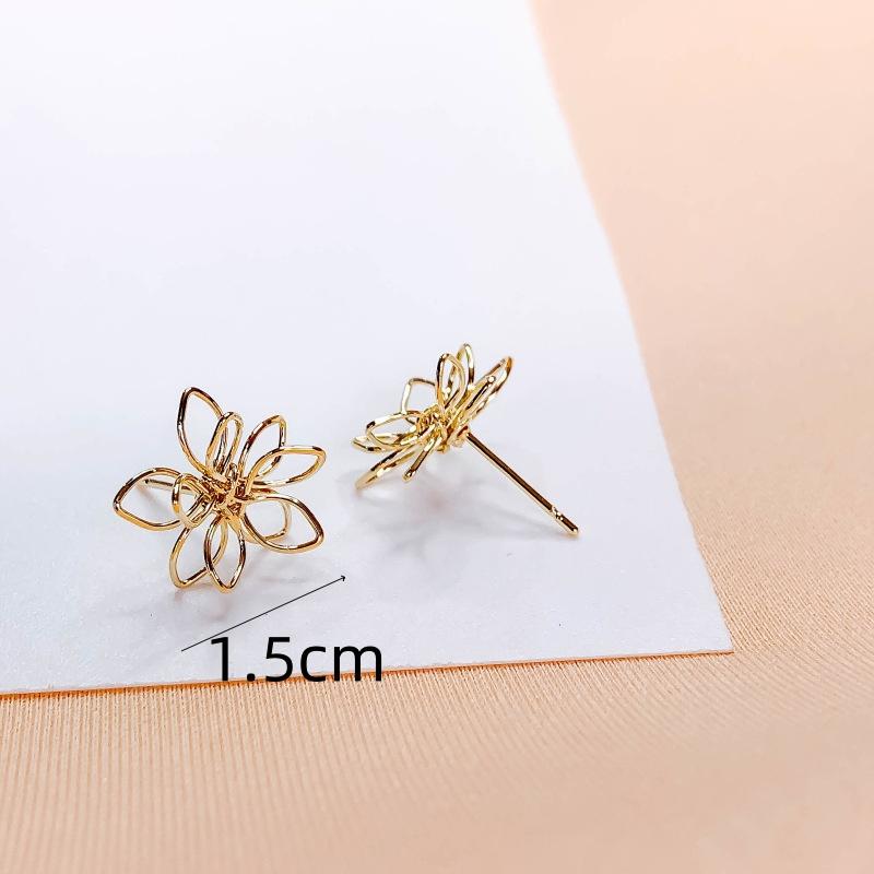 Double Layers Iron Wire Flower Stud Earrings For Women Statement Simple Hollow Geometric Jewelry Brincos Pendientes