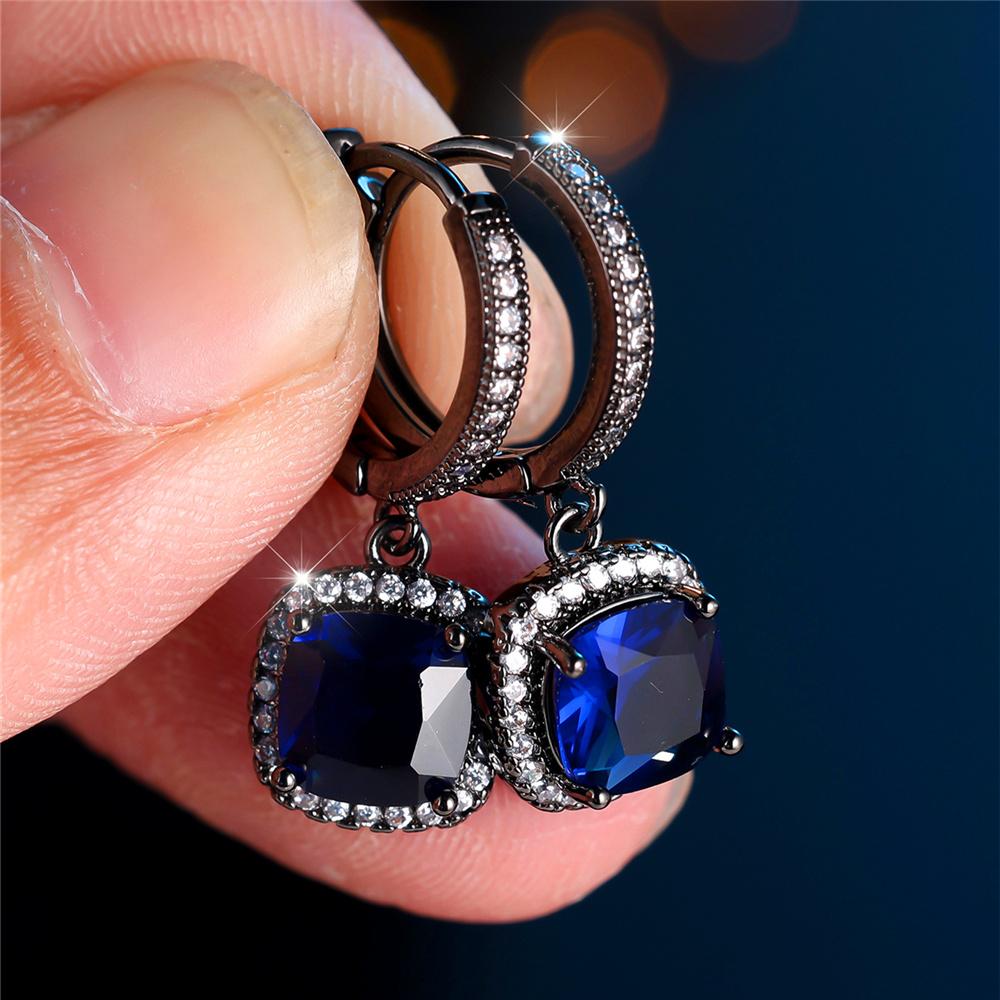 Trendy Crystal Female Blue White Zircon Stone Hoop Earrings Vintage Black Gold Color Wedding Jewelry For Women
