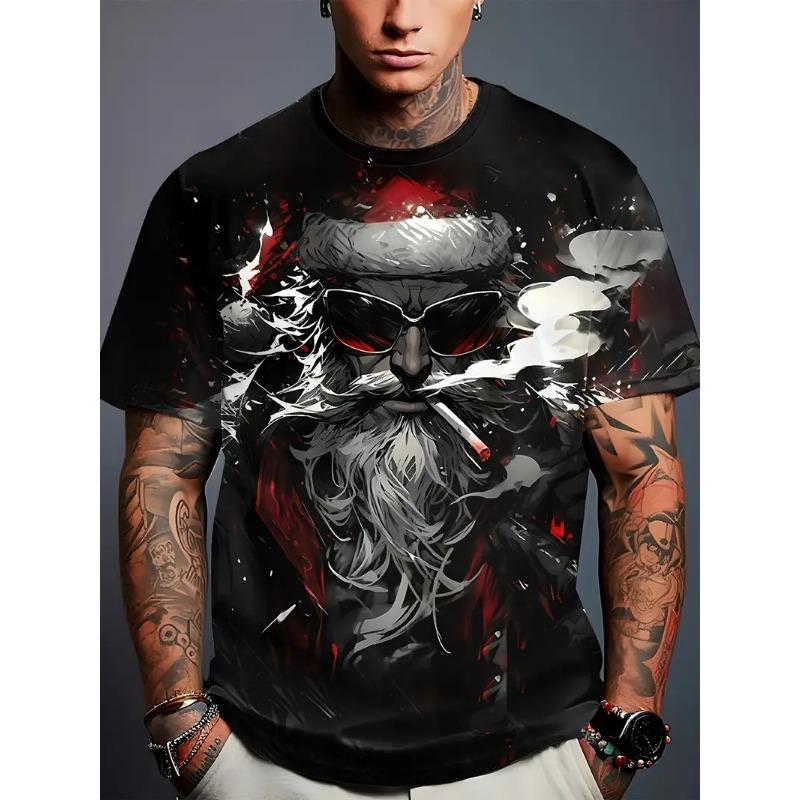 Weihnachts-T-Shirts für Herren Sommer Lustiger 3D-Druck Herren-T-Shirts O-Ausschnitt Herren Kurzarm-T-Shirt Lässige Lockere Modekleidung