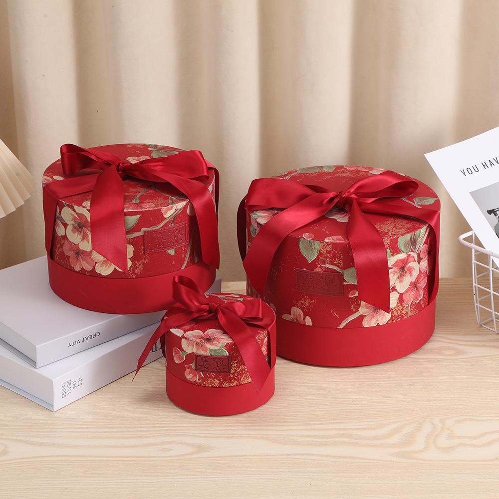 Wedding Wedding Candy Gift Box Round Handheld Ribbon Gift Packaging Box Chinese Traditional Handbag Party Favors Supplies