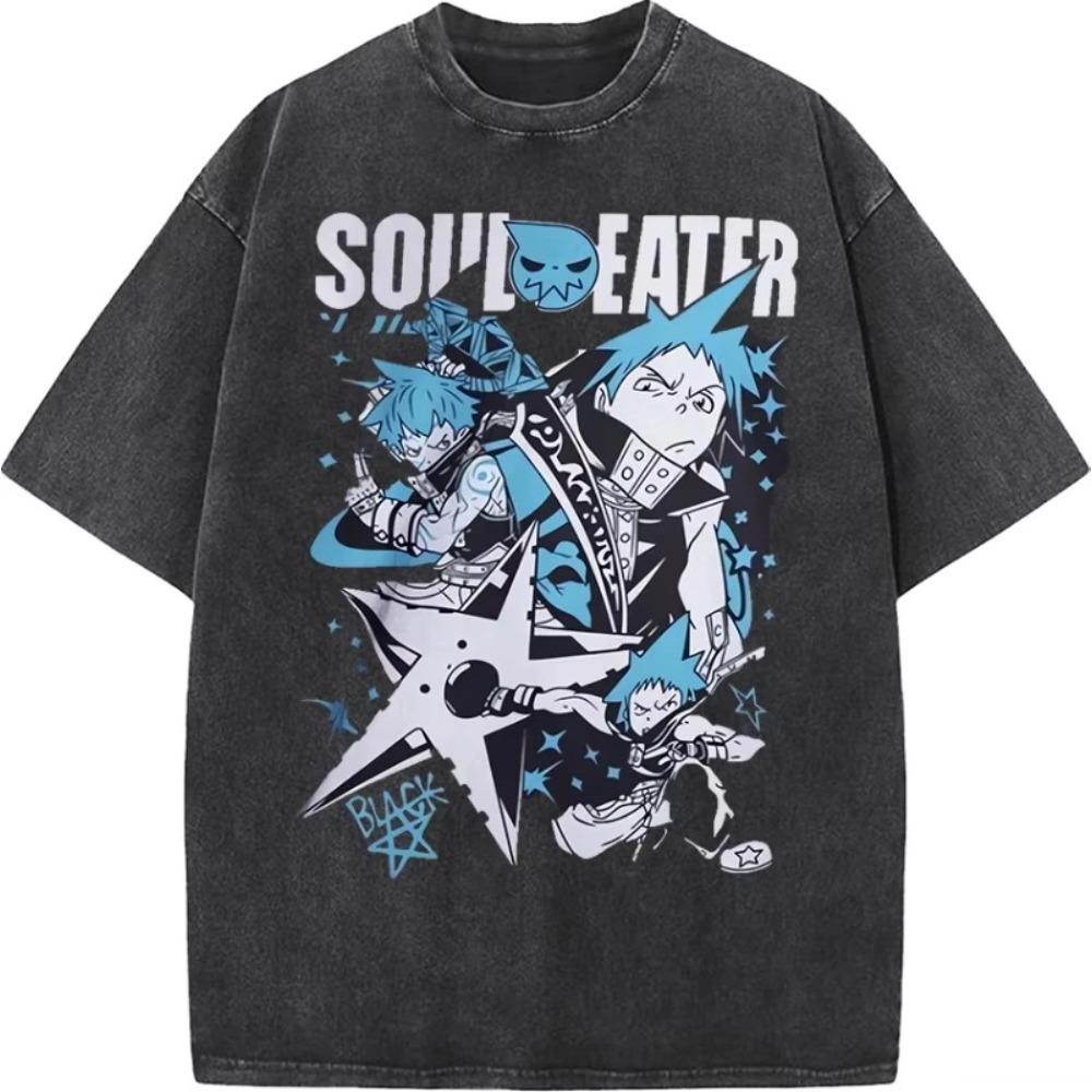 

Япония Аниме Soul Eater Черная Звезда Печать Футболка Мужская Стиранные Футболки Повседневная Свободная Футболка Харадзюку Мужская Манга Ретро Футболка S