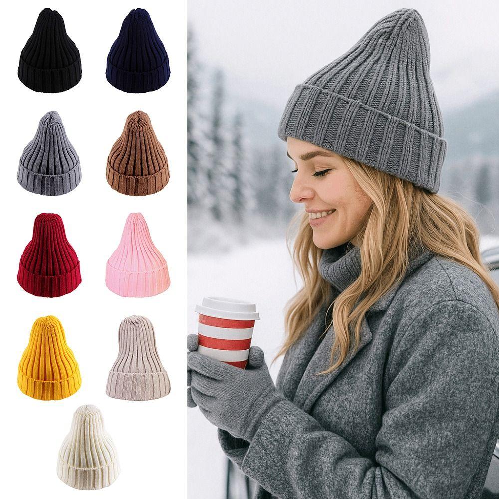 New Warm Beanie Soft Solid Color Knitted Hat Knitted Skullies Autumn Winter