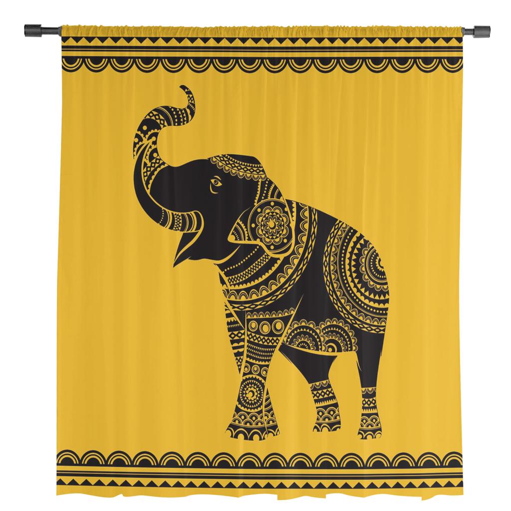 Elephant Art Indian Bobo Style Tulle Window Treatment Sheer Curtains for Kitchen Living Room the Bedroom Curtains Decoration