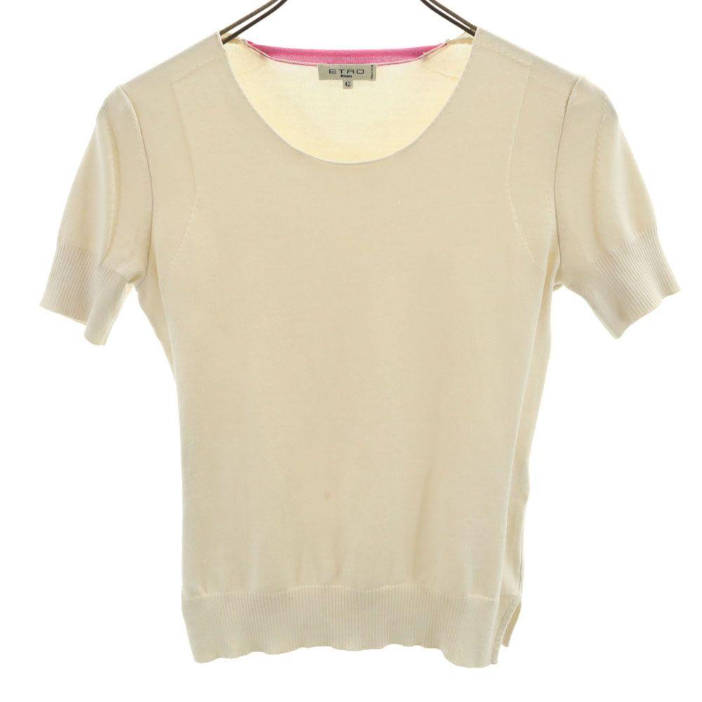 ETRO Silk Blend Short sleeve sweater 42 Ivoryx pink Milano knitwear Women Used