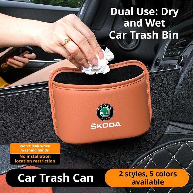 HQKI8 Car Door Storage Box Seat Hanging Trash Can Trash Can Car Interior Accessories For Skoda Octavia Superb Rapid Kodiaya Kroya
