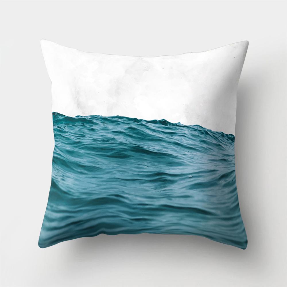 Sea Waves Beach Pillowcase Office Cushion Creative Home Car Lumbar Cushion Cover Sea View Pillow Cover Pillow Case 45X45Cm Seat
