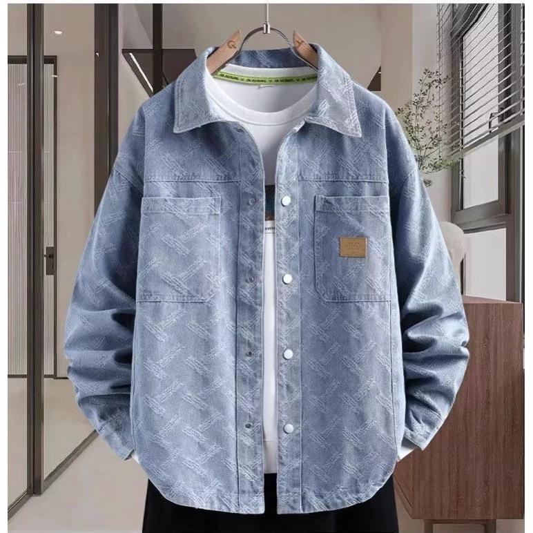 Trendy Men's Jacquard Pattern Shirt Jacket, Classic Collar Button Placket Oversized Jacket, Casual Outerwear for Daily Wear & Urban Styling
