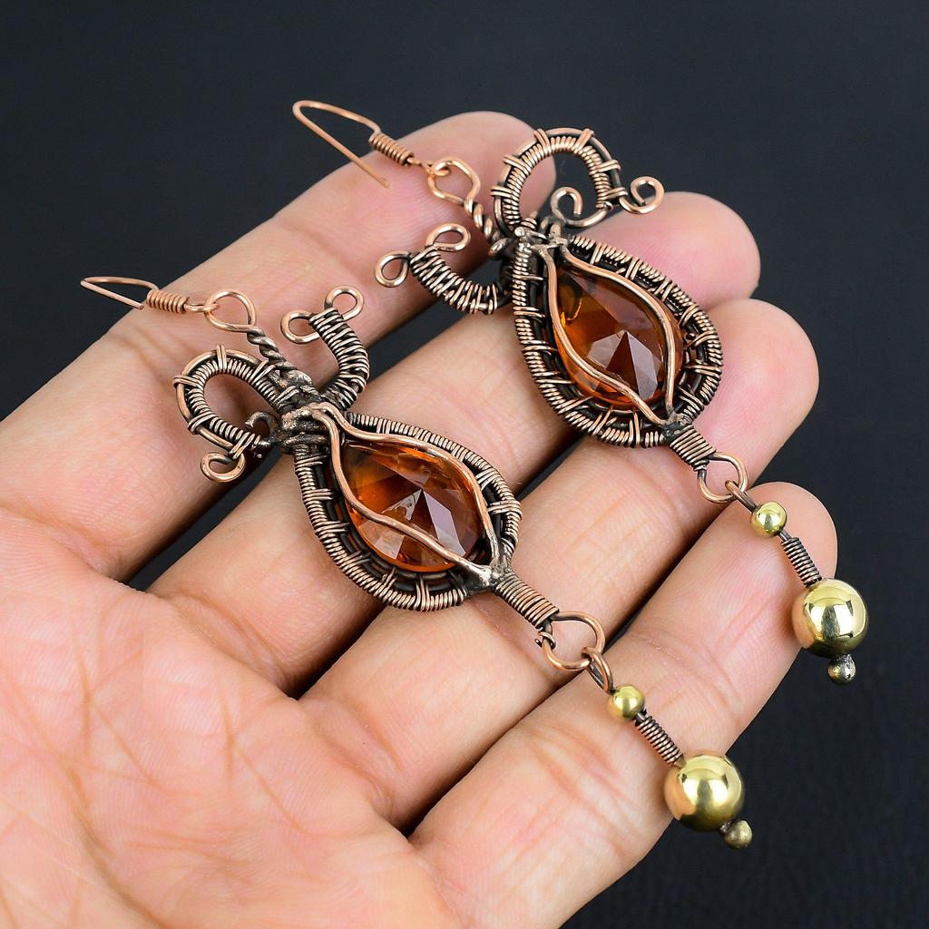 Honey Topaz Jewelry, 999 Copper Wire Wrapped Earrings, Handmade Gemstone Jewelry Earrings For Memorial Day