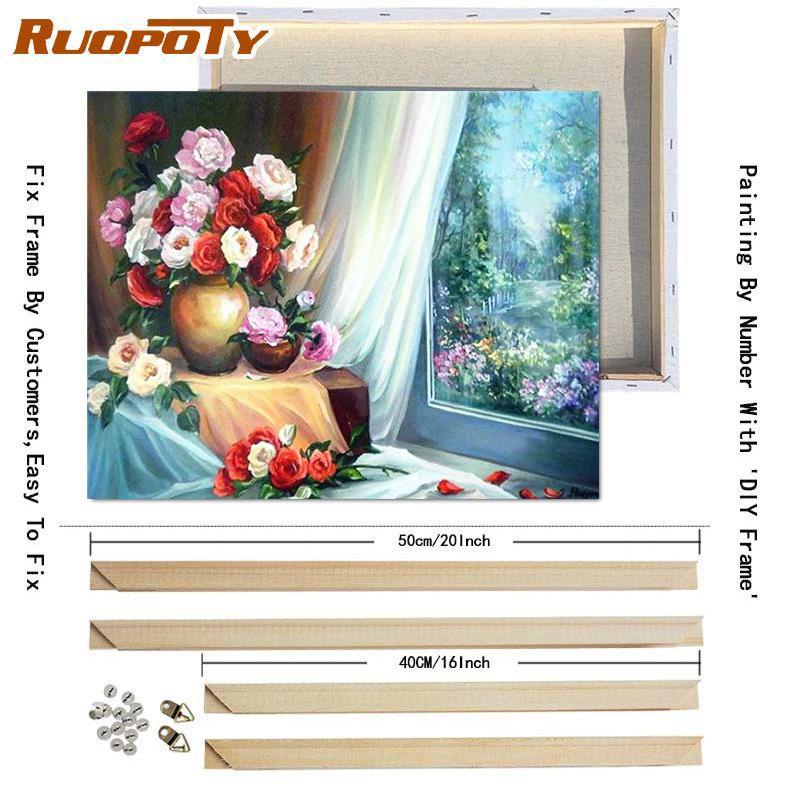 RUOPOTY Painting By Number Flower Drawing Canvas Acrylic Handpainted Pictures By Number Wall Art For Adults Home Decoration