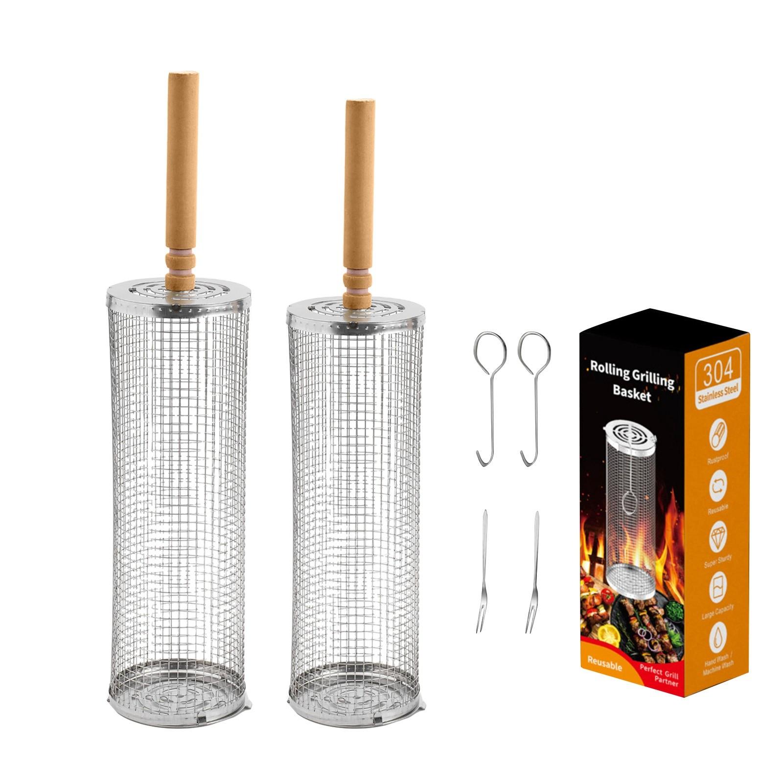 

Rolling BBQ Cage Outdoor BBQ Grill Basket 304 Stainless Steel BBQ Cage One Size серебряный