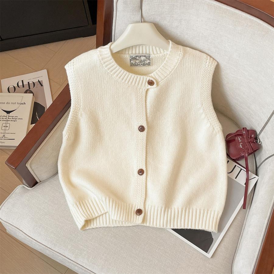 French White Layered Vest Cardigan Sweater Women Fall Winter Slim Fit Loose Knit Sleeveless Open Front Top