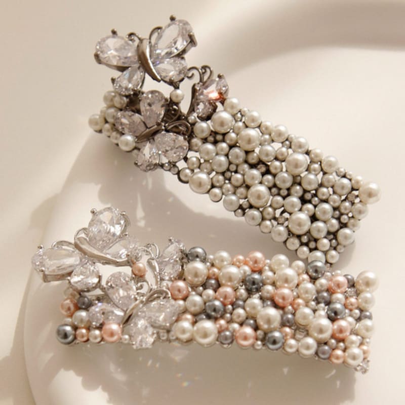 

J.Lauren Cubic Butterfly Luxury Pearl Auto Hair Pin H01150 white