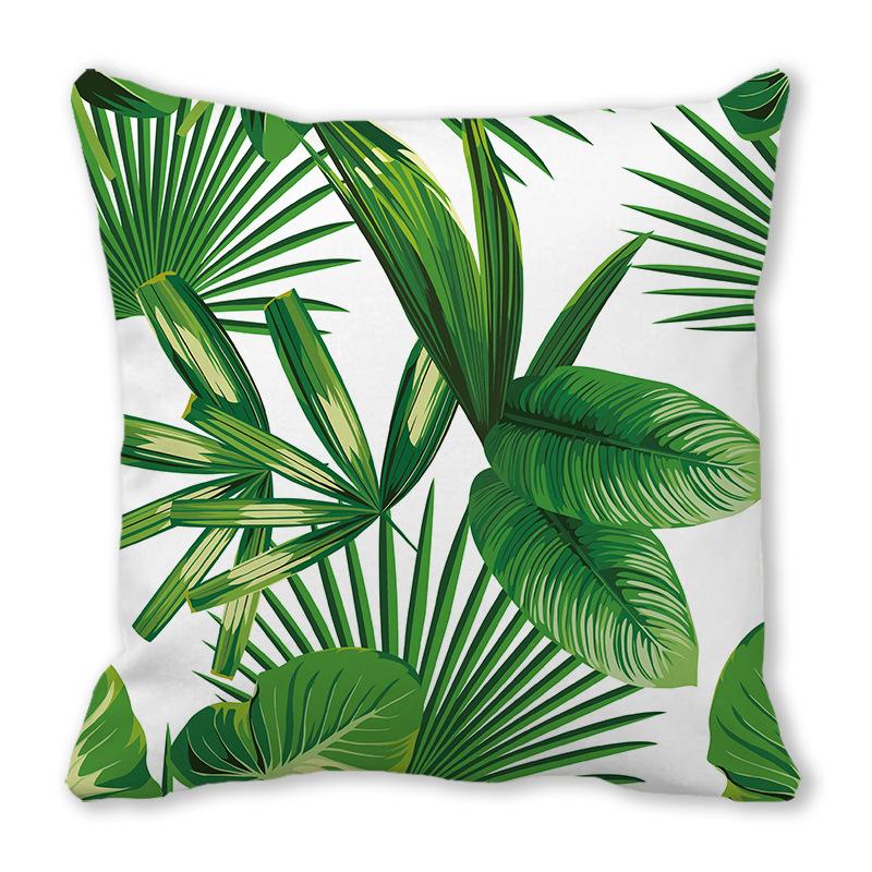 Watercolor tropical green leaf banana leaf Digital printing short plush pillow covers for sofa office cushion cover home goods