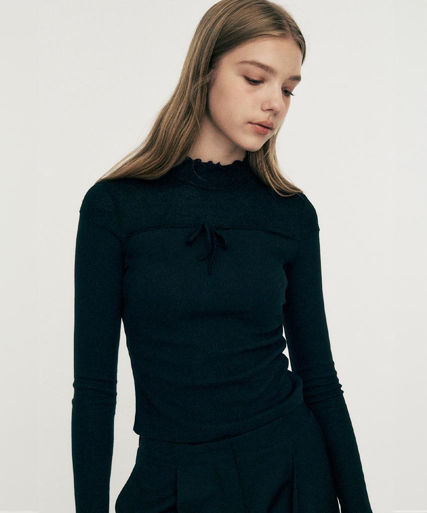 Limekeu Half-Neck Knit Top Black