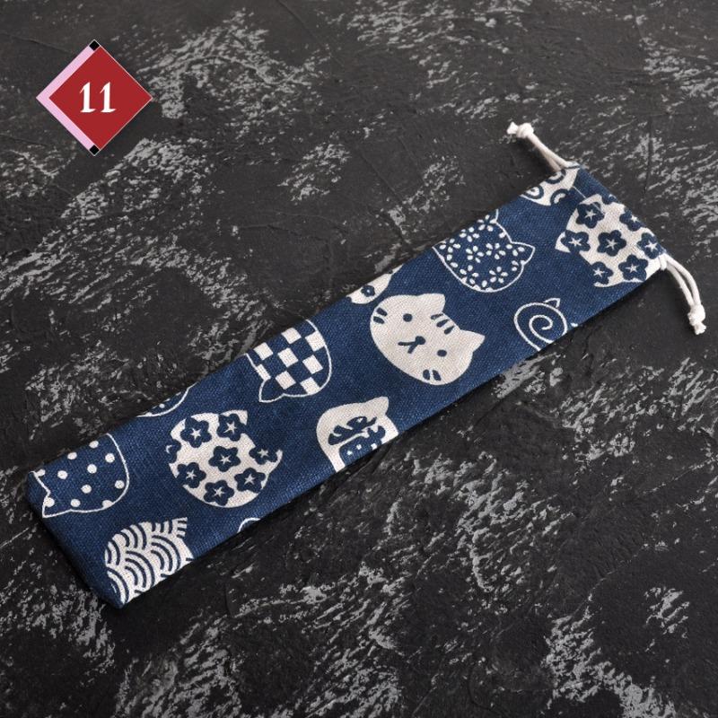 Japanischer Stil DIY Reise-Aufbewahrungstasche Kordelzugtasche Strohgeschirr tragbar Kordelzug Löffel Stäbchen Stofftasche