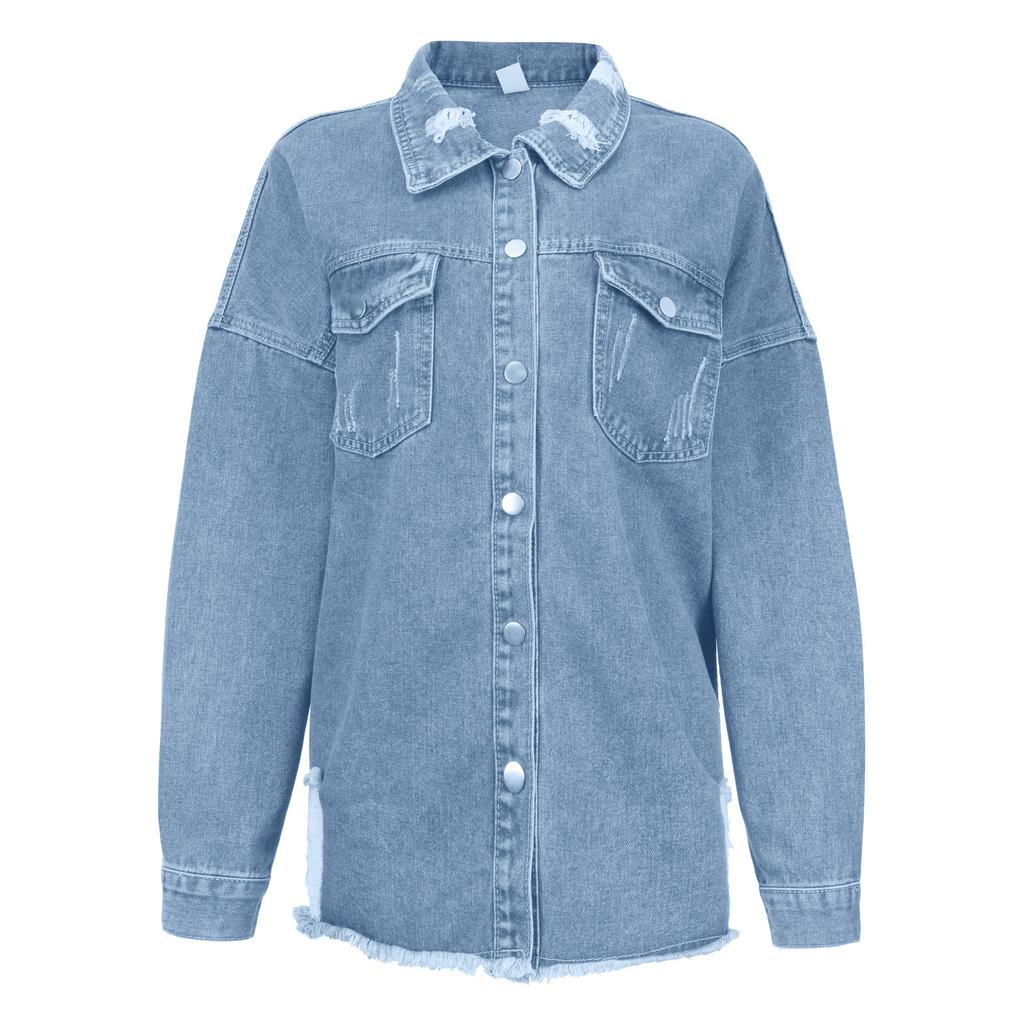 Damen Herbst und Winter Freizeitmode Lose Langarm Waschen Denim Mantel