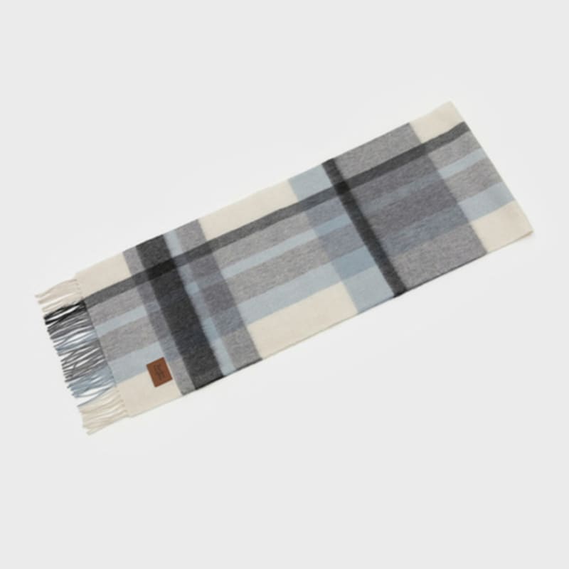 RECLOW MUNM CHECK CASHMERE 100% MUFFLER GRAY