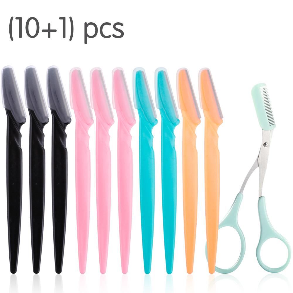 11Pcs Professional Eyebrow Trimmer Safe Blade Brow Scissors Comb Set Women Face Hair Remover Scraper Shaver Makeup Beauty Tools