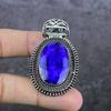 Sapphire(Simulated) 925 Sterling Silver Jewelry Pendant 2.17" Q7m52