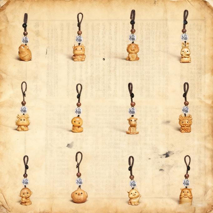 Zodiac Cartoon Wooden Couple Phone Charm & Keyring