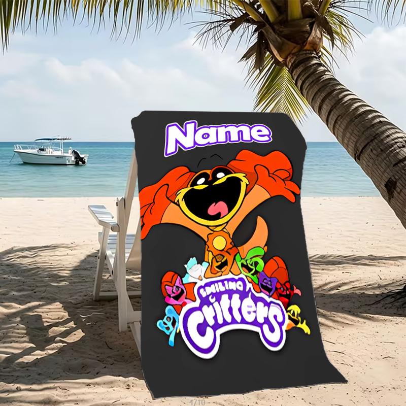 Customizable personalized beach towels Smiling Critters themed designs.Suitable for the beach, yoga, sports;ideal as beach accessories