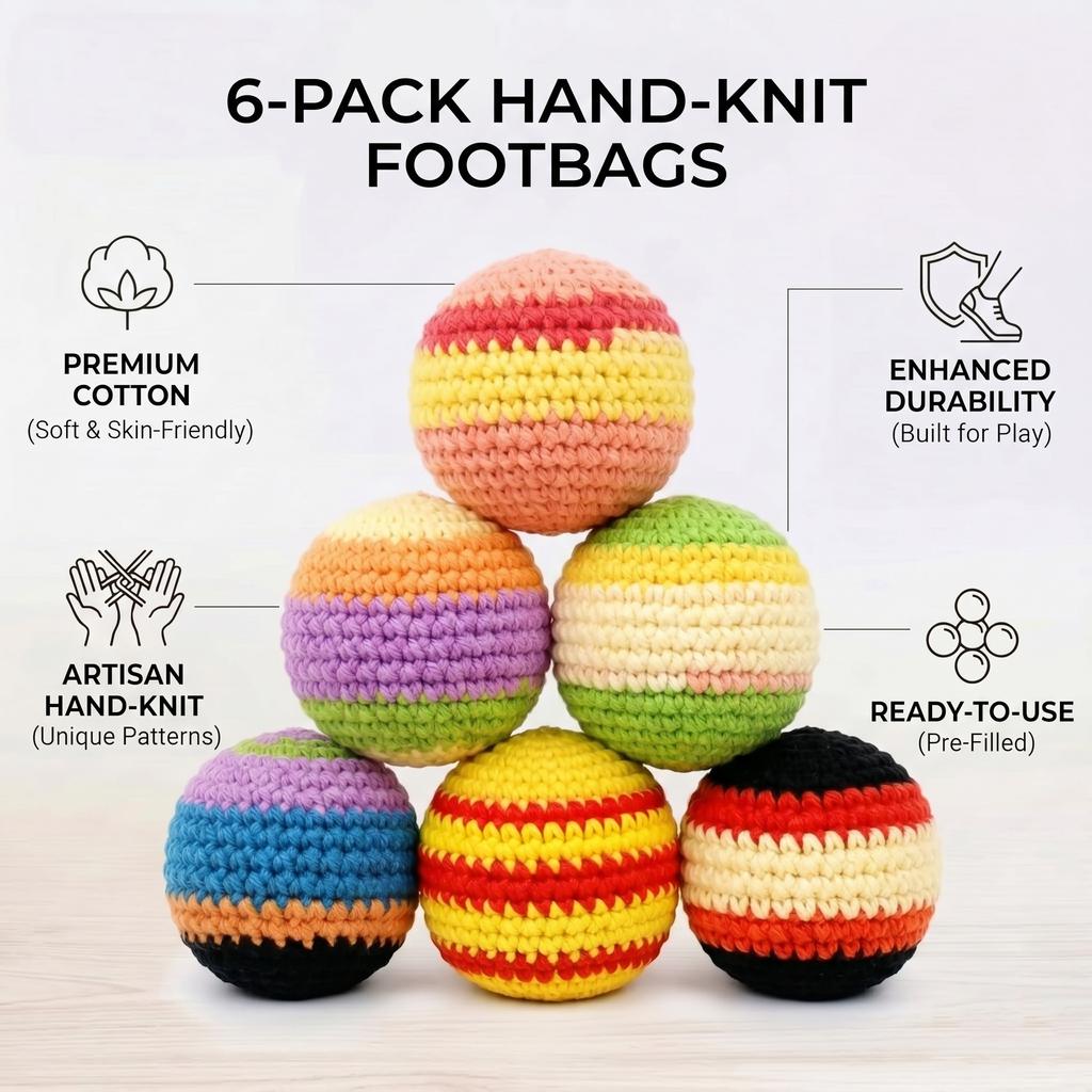 El Örgüsü Hacky Sack Ayak Torbası Seti, Pamuklu Tığ İşi Vurma Topları, Çocuklar Yetişkinler İçin Geometrik Juggling Topları Dış Mekan Oyunları