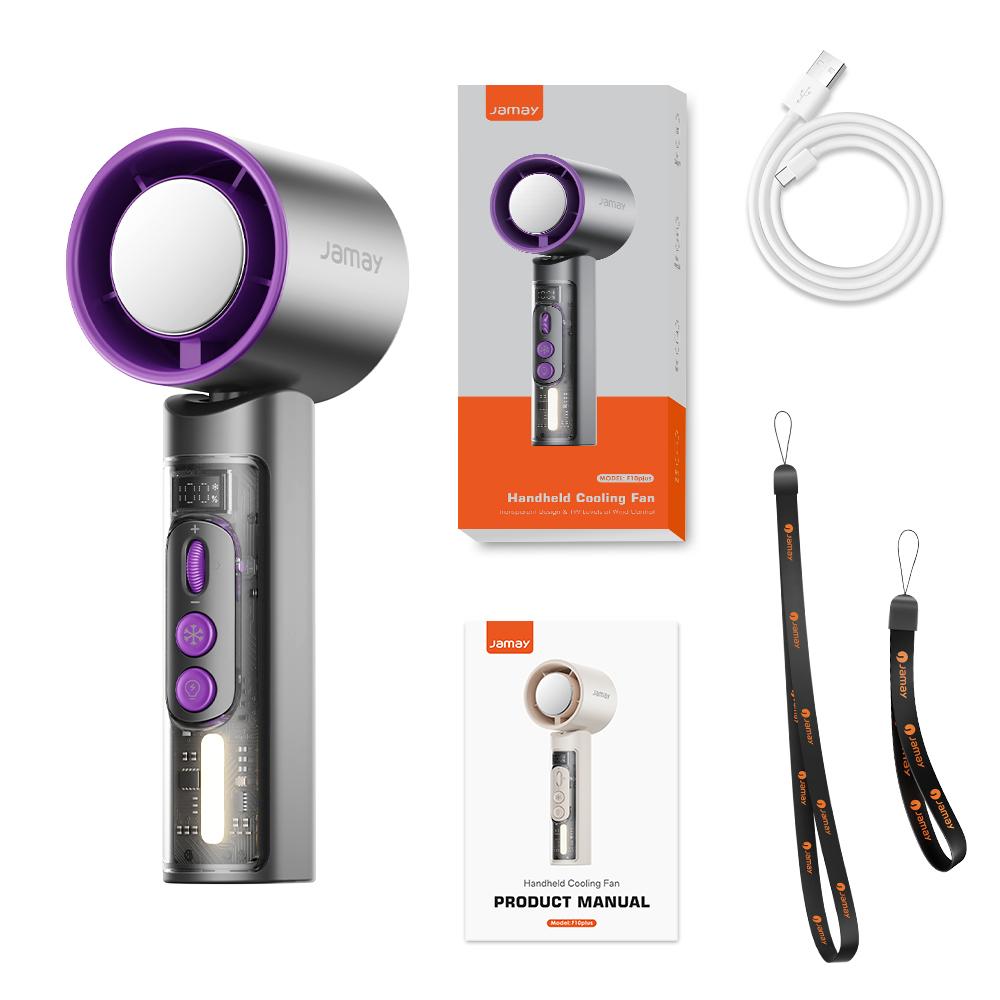 

F10plus Summer Cooling Handheld Portable Turbo Fan 199 Gears Adjustable Wind Speed Transparent Appearance&Night Light 6500mAh сірий