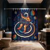 1PC Cartoon Astronaut Boombox Starry Sky Shower Curtain, Waterproof Fabric Bathroom Partition Privacy Hanging Curtain