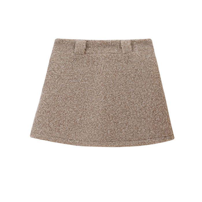 

White Lambswool High-Waisted A-line Mini Skirt - Korean Casual Winter Skirt Small хаки