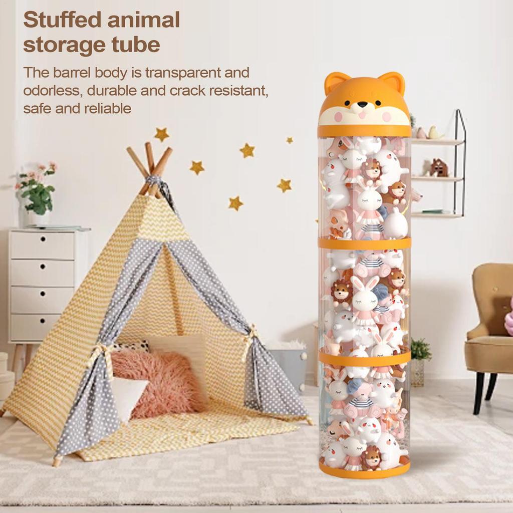 Home Plush Toy Storage Bucket Large Capacity Transparent Storage Tube with Wheels Children's Plush Toy Stuffed Storage 3/4-layer