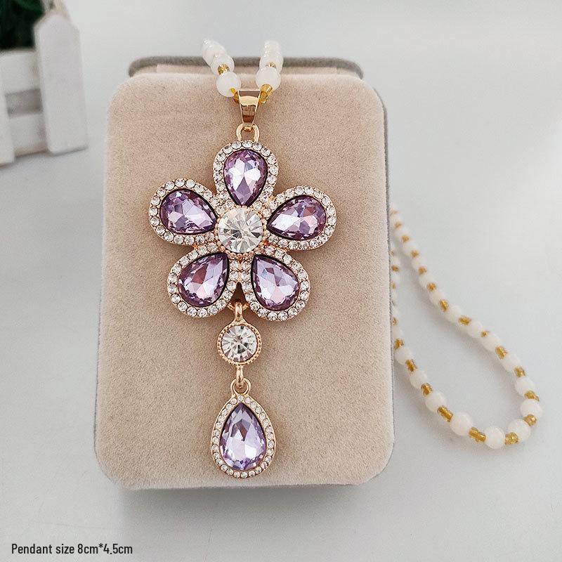 Damen Lange Blumen-Anhänger-Halskette - Elegante Wassertropfen-Pulloverkette für Herbst/Winter