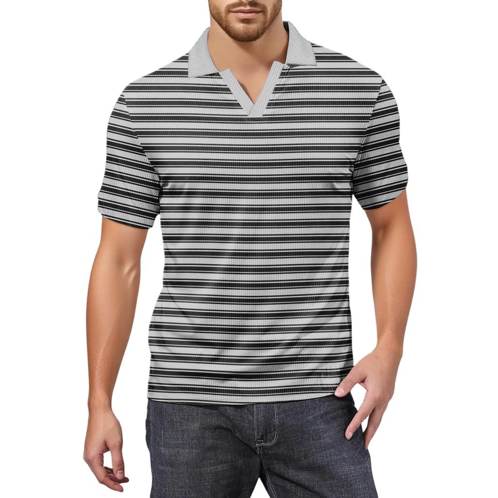 Moda Hombre Top Estampado Cuello en V Manga Corta Camiseta de Golf