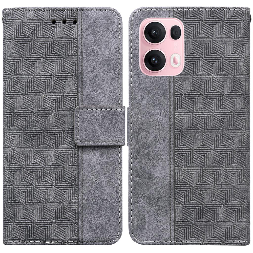 For Oppo Reno13 Pro 5G Case Geometry Pattern Leather Wallet Phone Cover with Wrist Strap
