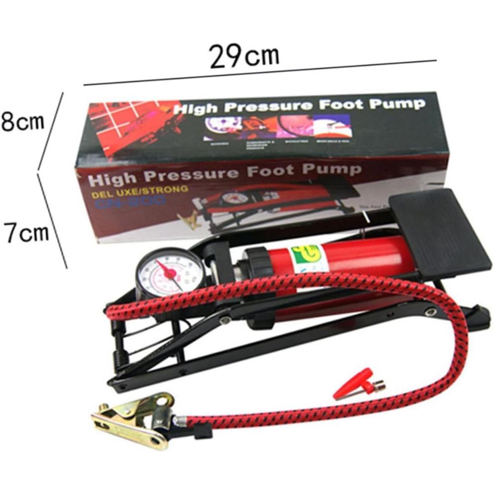 Hochdruck-Fußpumpe für Autos und Fahrräder mit Manometer Anti-Rutsch-Pedal Multifunktionale Ventile Geeignet für