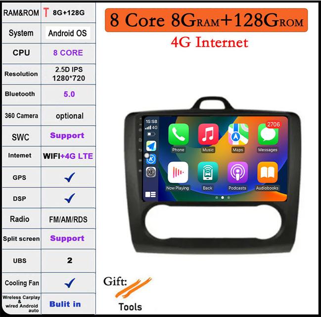 9 Inch For Ford Focus 2 3 MK2 MK3 2004-2011 DSP Android 14 Car Radio Multimedia Video Player Navigation Stereo GPS