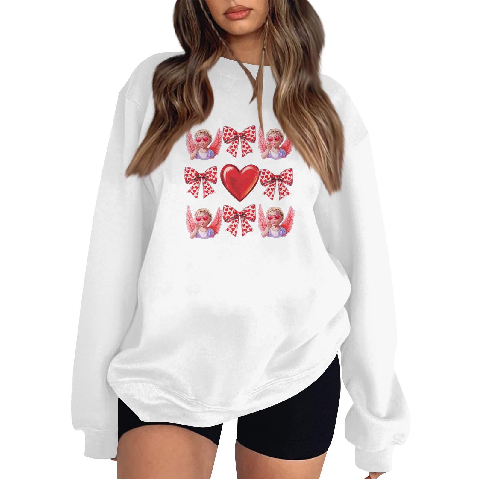 

Women s Fashion Long Sleeve Loose Bowknot Printed Round Neck Sweatshirt S білий